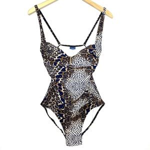 💙3/$25 Sexy Boutique Leopard Print w/ Gold Hardware Swimsuit- Sz 10